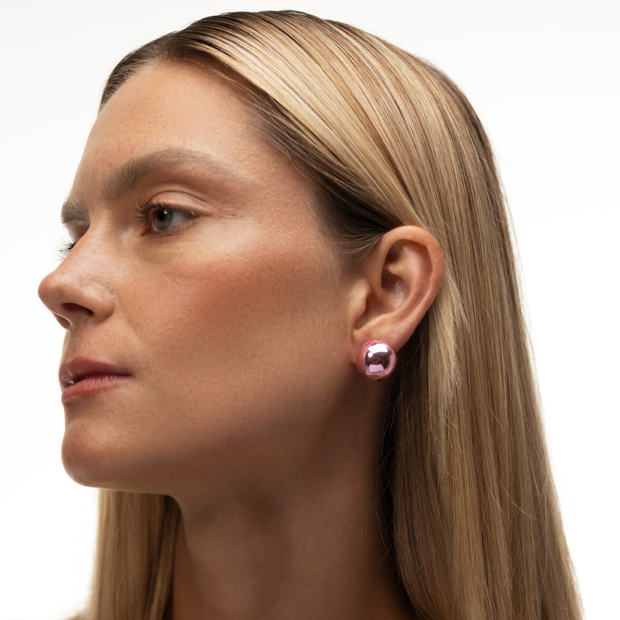 Chroma Plüsch pink stud earrings, second close-up