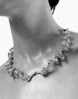 Choker silver, sterling silver, rhodium plated, cubic zirconias, irregular shape,  second detail