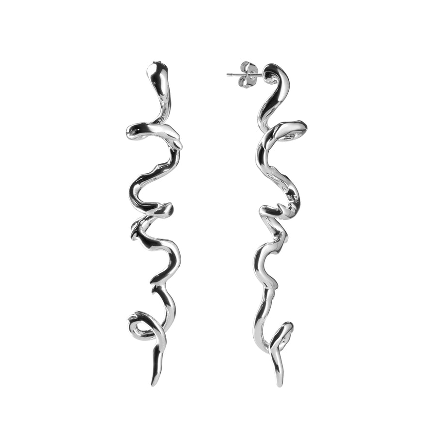 Eternia silver stud earrings, sterling silver, rhodium plated, irregular shape,
