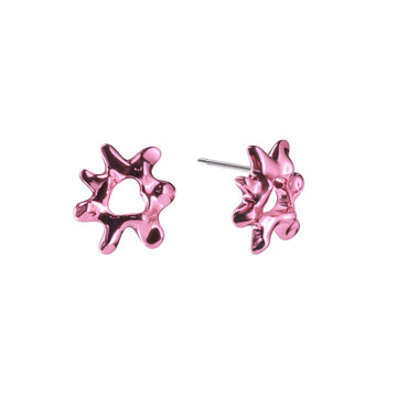 Poison drop pink stud earrings, sterling silver, electro plated, irregular shape, 
