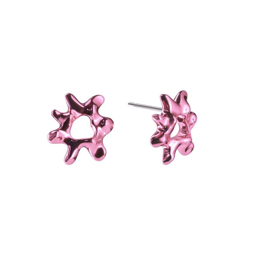 Poison drop pink stud earrings, sterling silver, electro plated, irregular shape, 
