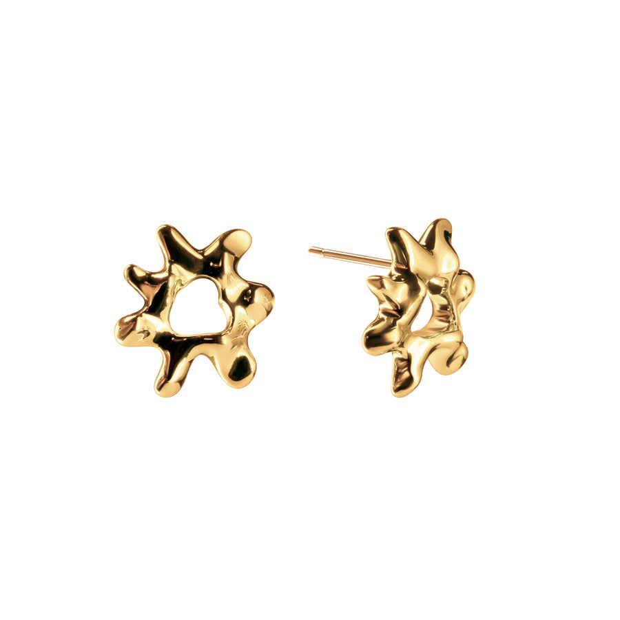 Poison drop gold stud earrings, sterling silver, gold plated, irregular shape,