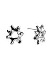 Poison drop silver stud earrings, sterling silver, rhodium plated, irregular shape, 
