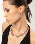 Choker silver, sterling silver, rhodium plated, cubic zirconias, irregular shape,  detail