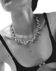 Choker silver, sterling silver, rhodium plated, cubic zirconias, irregular shape,  third detail