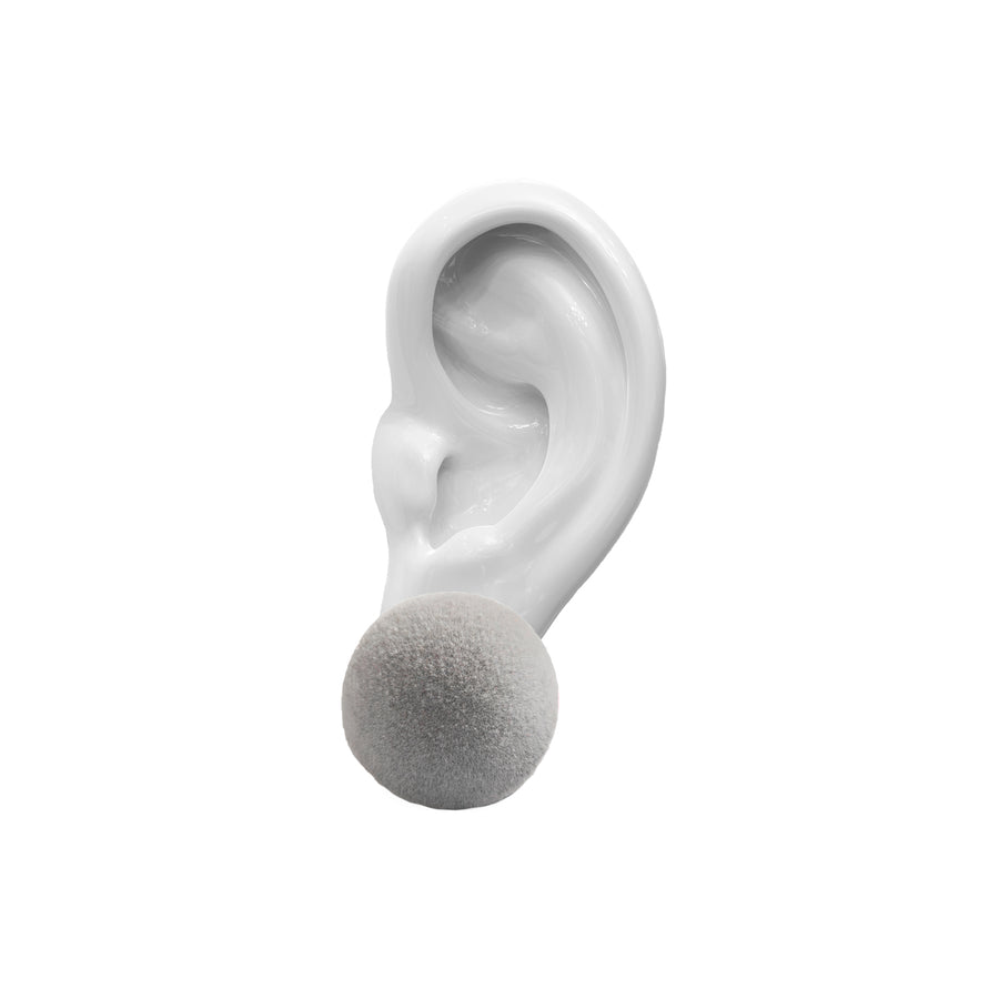 Plüsch concrete medium stud earrings,  grey velvet, medium size, earring, white background.
