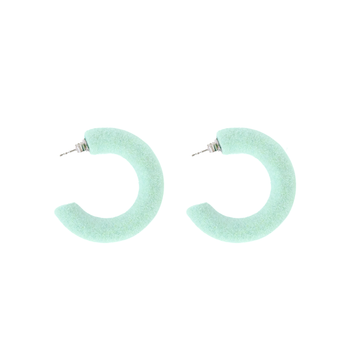 Plüsch hoop stud earrings, sample 7, mint velvet, small size, earring, white background.
