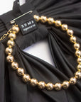 soma x agureeva, black bow, stiff taffeta, statement piece, necklace,  detachable ball chains, golden chain