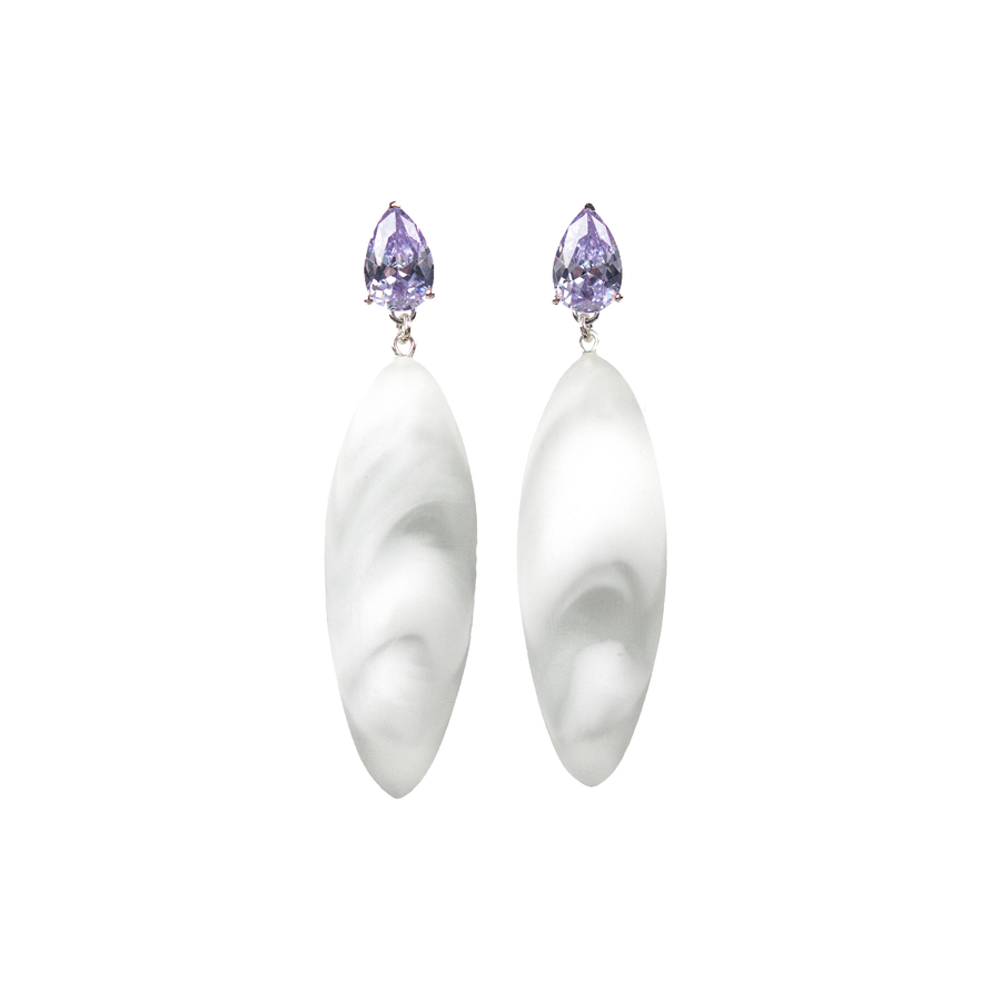 Nymphe earrings with lavender stone and misty rubber