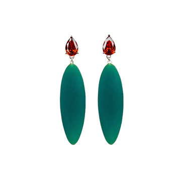Nymphe earrings with red stone and ocean green rubber