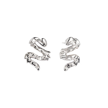 Dragonflower stud earrings, sterling silver, irregular shape, 
