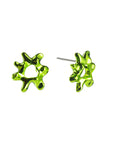 Poison stud earrings, sterling silver, electro plated, irregular shape, green
