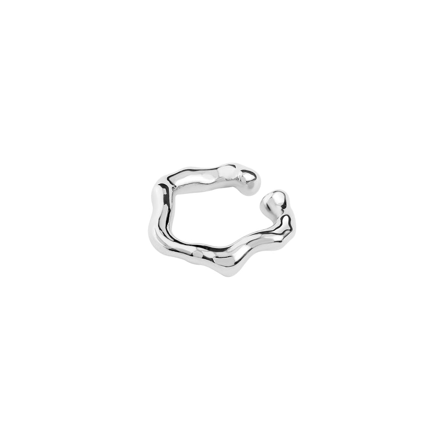 gender fluid luna ear cuff, Recycled Silver 925, rhodium plated, no piercing irregular shape, hand-polished,detail