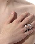 gender fluid skywalker ring, recycled Silver 925, rhodium plated, irregular shape, hand-polished, close-up