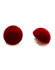 Plüsch bordeaux medium stud earrings, detail, bordeaux velvet, small size, earring, white background.
