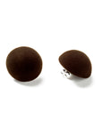 Plüsch dark chocolate medium stud earrings, brown velvet , large size,  earring, white background, detail