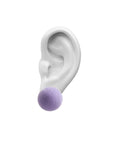 Plüsch lilac small stud earrings, lilac velvet, small size, earring, white background.
