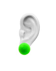 Plüsch toxic green small stud earrings, green velvet, small size, earring, white background.