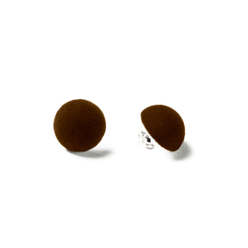 brown velvet , medium size,  earring, white background.