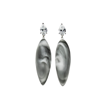 marmor pattern, rubber, large earrings , drop shape white stone, white background.